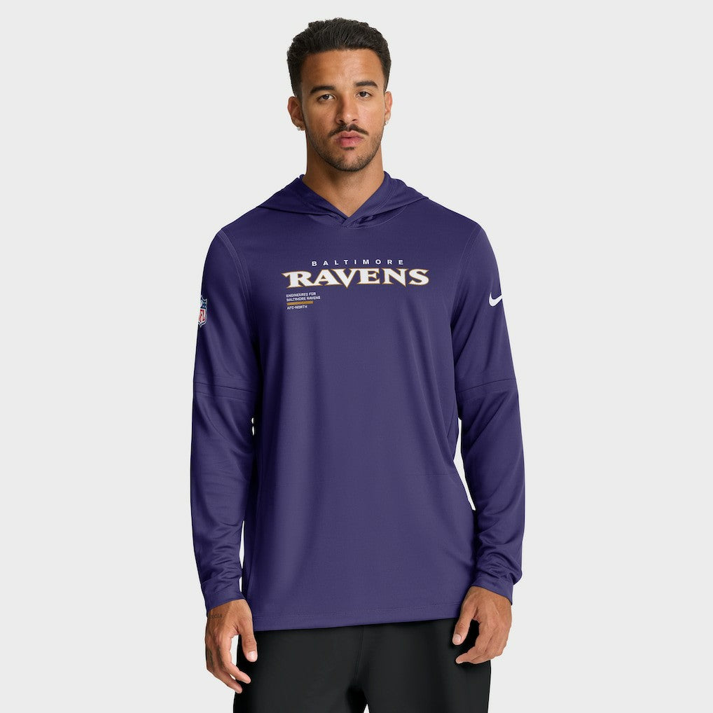Nike Baltimore Ravens Sideline Pure Fury Performance Long Sleeve Hoodie T-Shirt Purple
