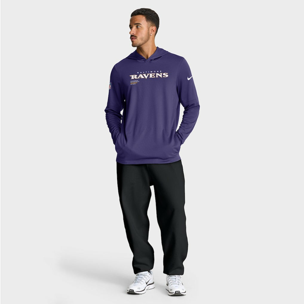 Nike Baltimore Ravens Sideline Pure Fury Performance Long Sleeve Hoodie T-Shirt Purple