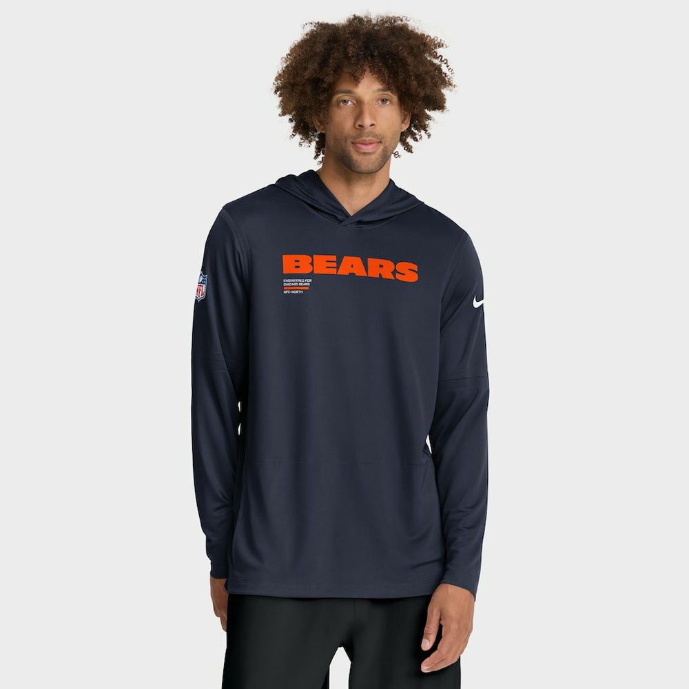 Nike Chicago Bears Sideline Pure Fury Performance Long Sleeve Hoodie T-Shirt Navy