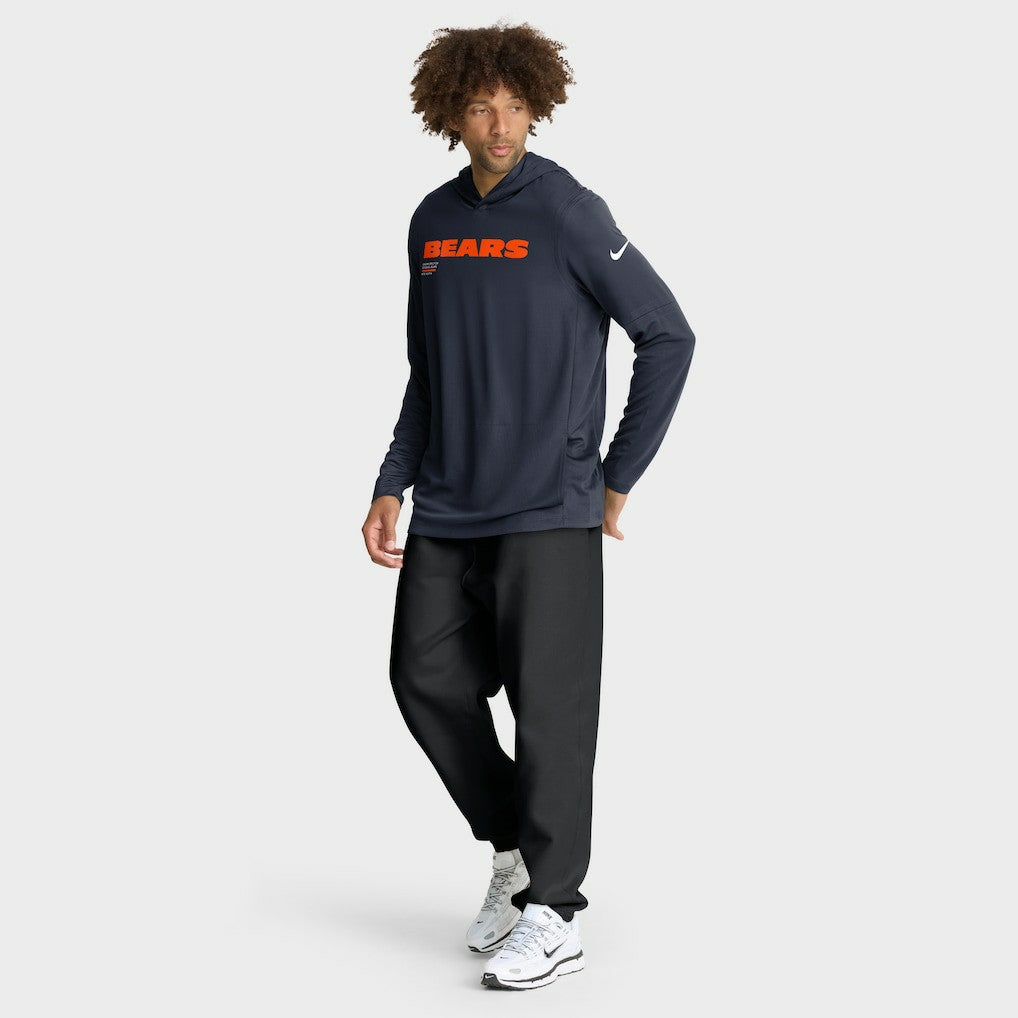 Nike Chicago Bears Sideline Pure Fury Performance Long Sleeve Hoodie T-Shirt Navy