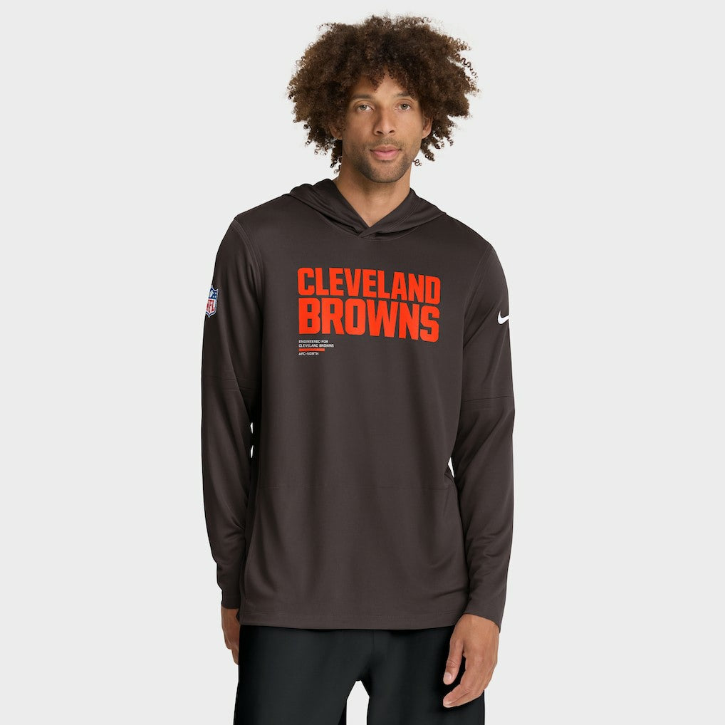 Nike Cleveland Browns Sideline Pure Fury Performance Long Sleeve Hoodie T-Shirt Brown