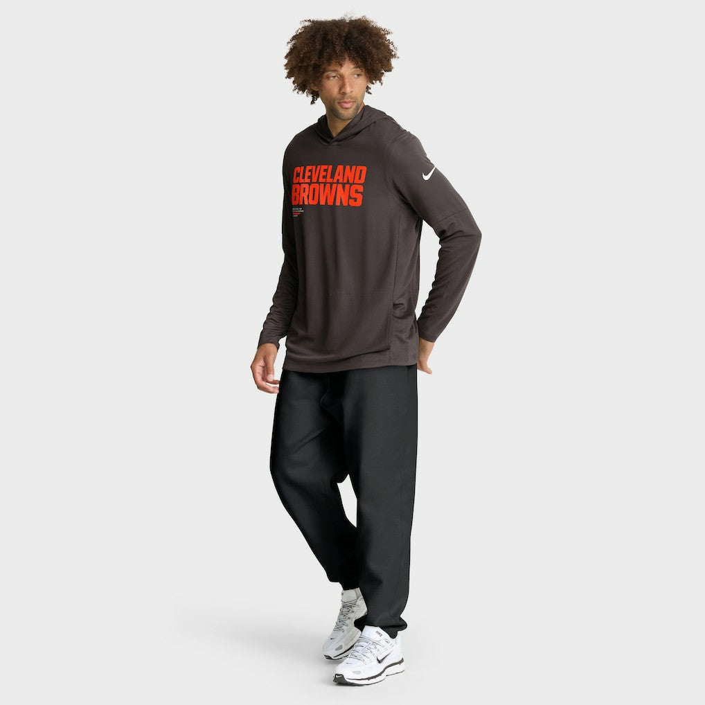 Nike Cleveland Browns Sideline Pure Fury Performance Long Sleeve Hoodie T-Shirt Brown