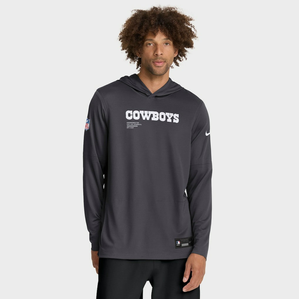 Nike Dallas Cowboys Sideline Pure Fury Performance Long Sleeve Hoodie T-Shirt Anthracite
