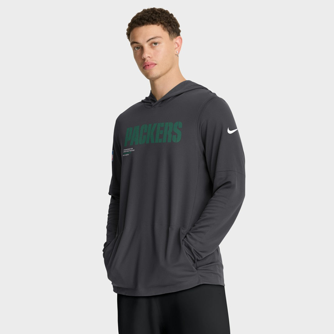 Nike Green Bay Packers Sideline Pure Fury Performance Long Sleeve Hoodie T-Shirt Anthracite