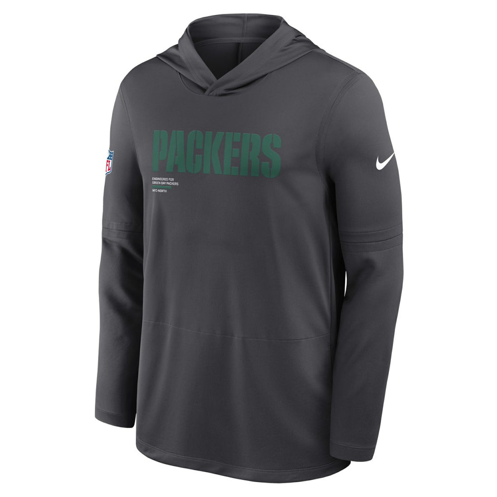 Nike Green Bay Packers Sideline Pure Fury Performance Long Sleeve Hoodie T-Shirt Anthracite