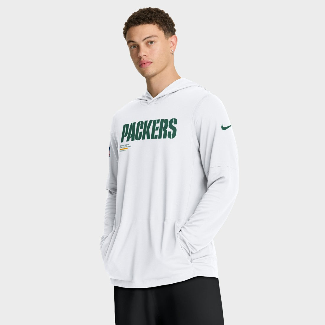 Nike Green Bay Packers Sideline Pure Fury Performance Long Sleeve Hoodie T-Shirt White