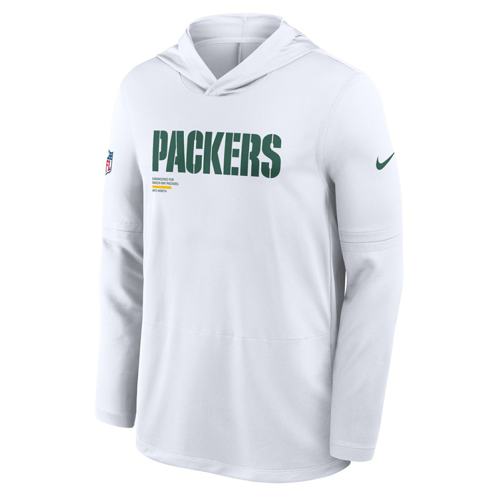 Nike Green Bay Packers Sideline Pure Fury Performance Long Sleeve Hoodie T-Shirt White