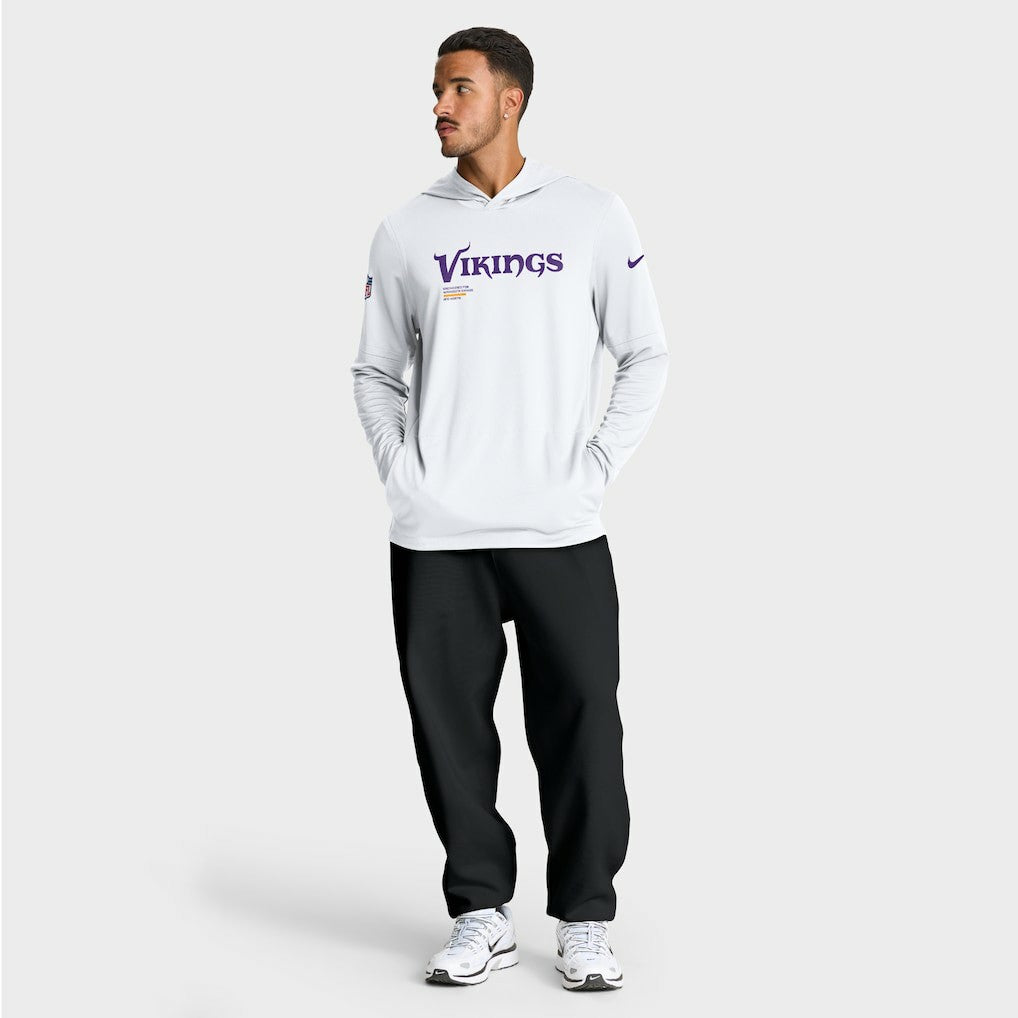 Nike Minnesota Vikings Sideline Pure Fury Performance Long Sleeve Hoodie T-Shirt White