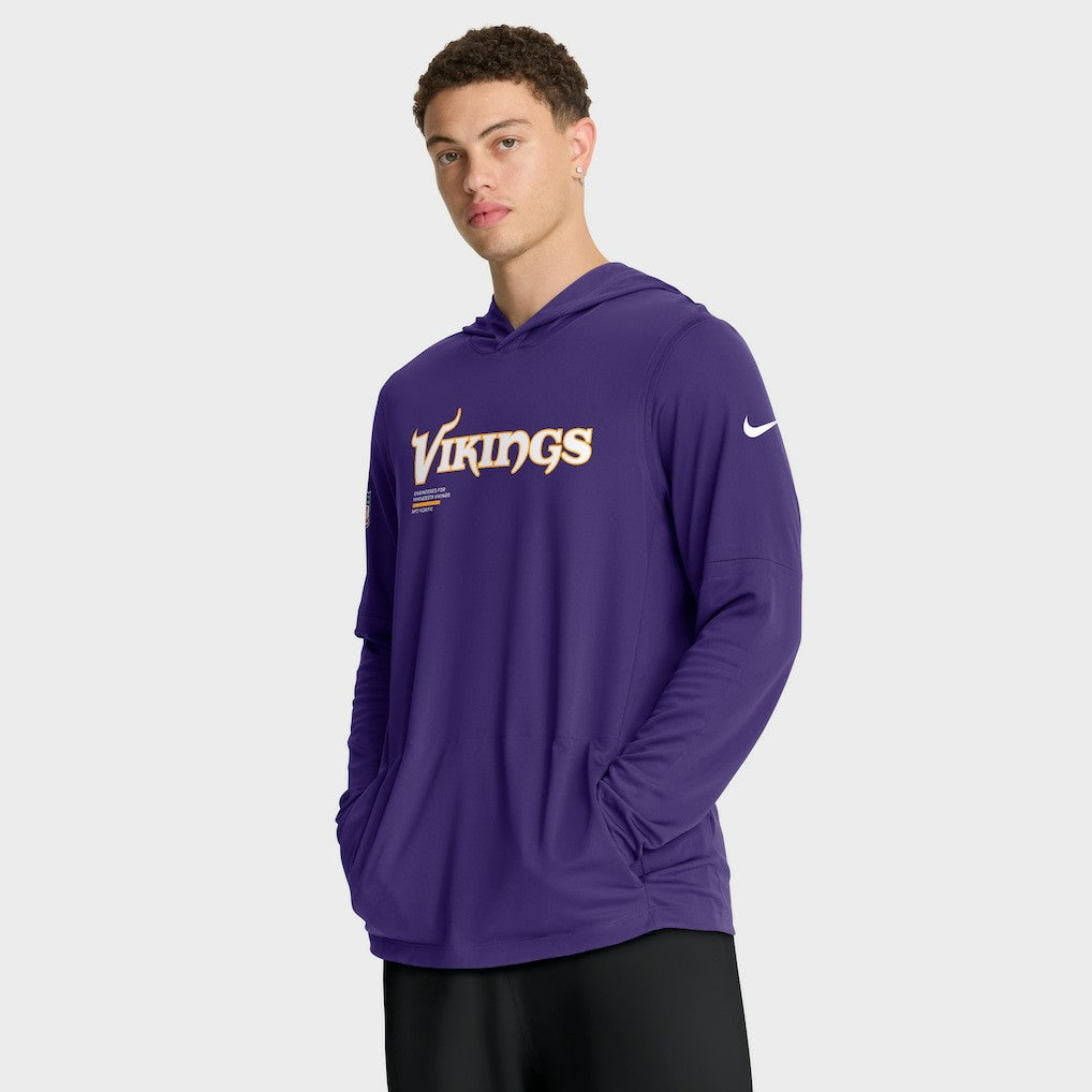 Nike Minnesota Vikings Sideline Pure Fury Performance Long Sleeve Hoodie T-Shirt Purple