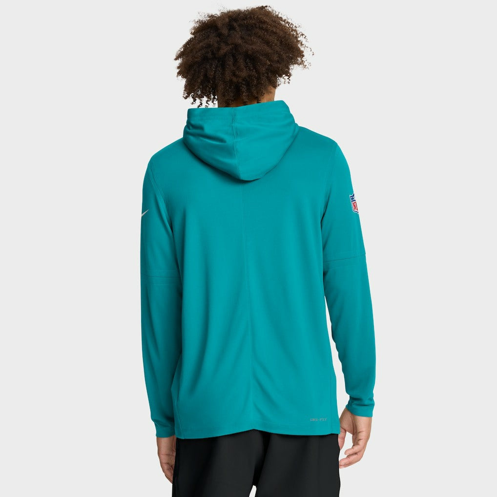 Nike Miami Dolphins Sideline Pure Fury Performance Long Sleeve Hoodie T-Shirt Aqua