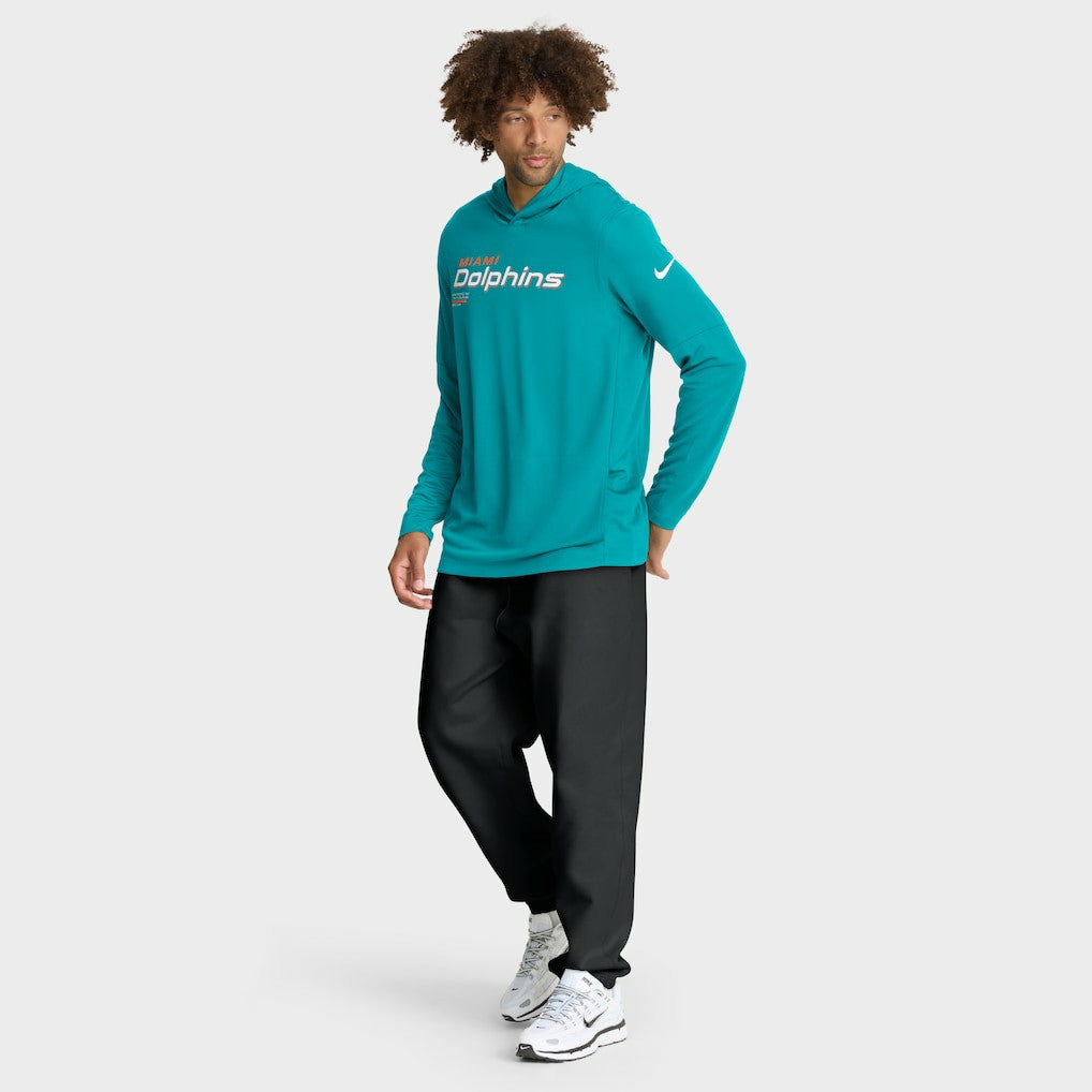 Nike Miami Dolphins Sideline Pure Fury Performance Long Sleeve Hoodie T-Shirt Aqua
