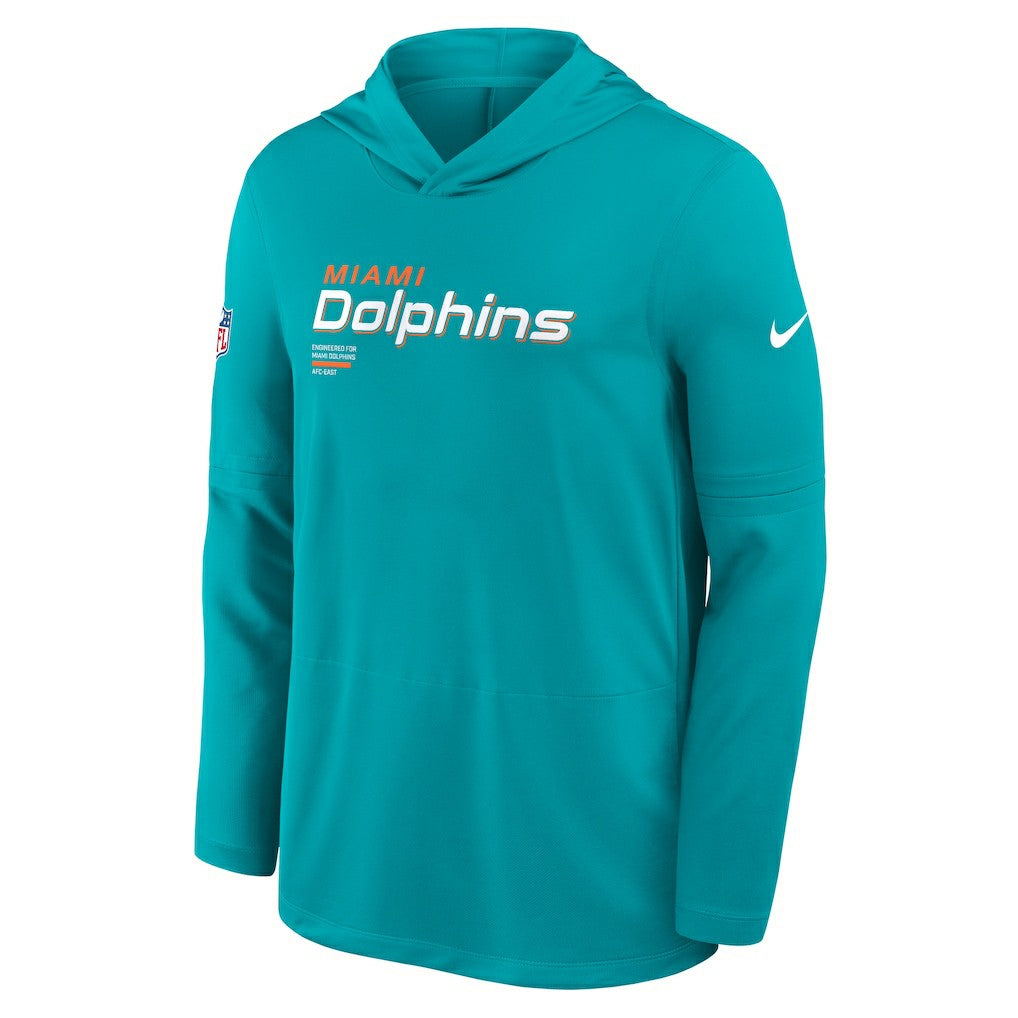 Nike Miami Dolphins Sideline Pure Fury Performance Long Sleeve Hoodie T-Shirt Aqua