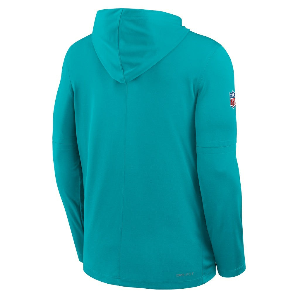 Nike Miami Dolphins Sideline Pure Fury Performance Long Sleeve Hoodie T-Shirt Aqua
