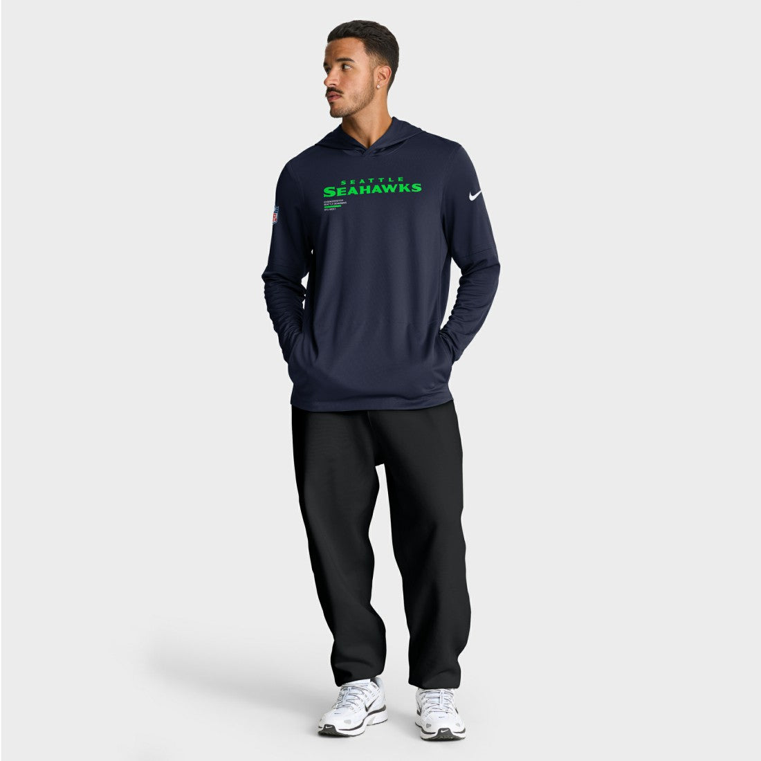 Nike Seattle Seahawks Sideline Pure Fury Performance Long Sleeve Hoodie T-Shirt College Navy