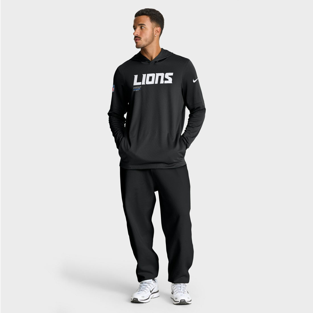 Nike Detroit Lions Sideline Pure Fury Performance Long Sleeve Hoodie T-Shirt Black
