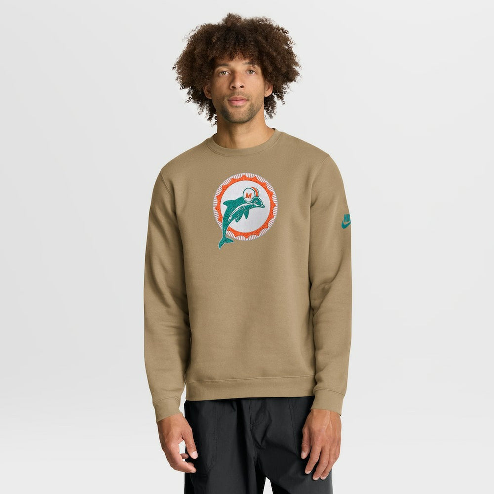 Nike Miami Dolphins Swing Pass Rewind Club Pullover Sweatshirt Tan