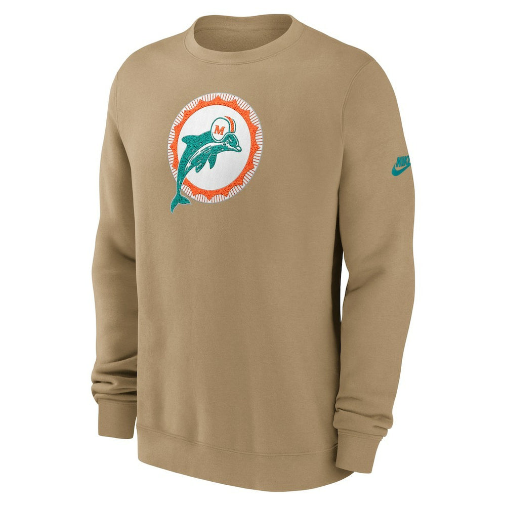 Nike Miami Dolphins Swing Pass Rewind Club Pullover Sweatshirt Tan
