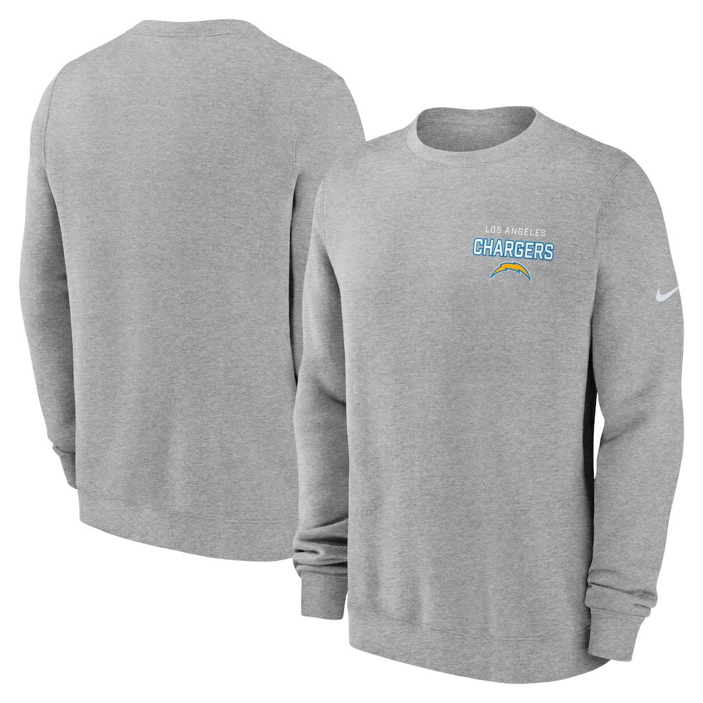Nike Los Angeles Chargers Primetime Club Fleece Pullover Sweatshirt Heather Gray