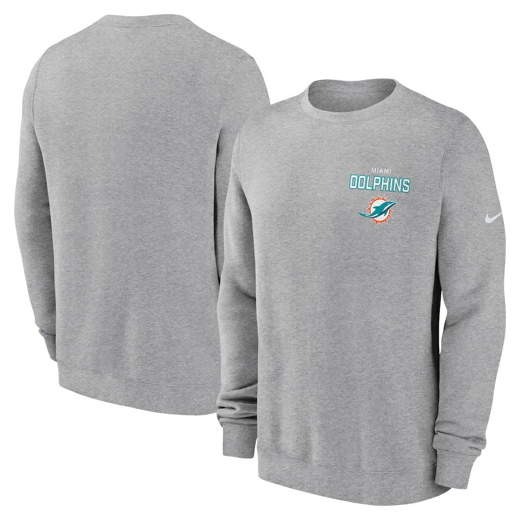 Nike Miami Dolphins Primetime Club Fleece Pullover Sweatshirt Heather Gray