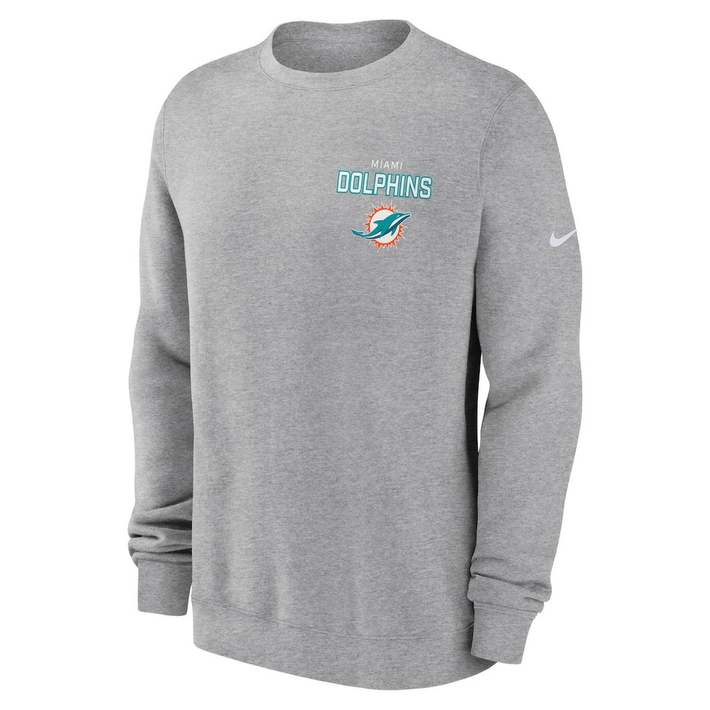 Nike Miami Dolphins Primetime Club Fleece Pullover Sweatshirt Heather Gray