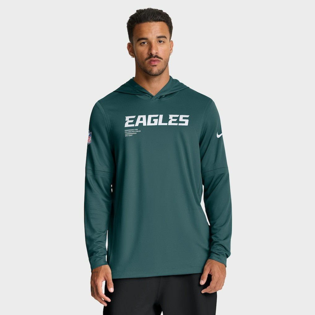 Nike Philadelphia Eagles Big & Tall Sideline Dri-FIT Long Sleeve Hoodie T-Shirt Midnight Green
