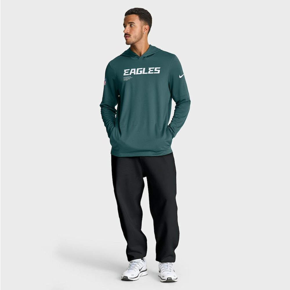 Nike Philadelphia Eagles Big & Tall Sideline Dri-FIT Long Sleeve Hoodie T-Shirt Midnight Green