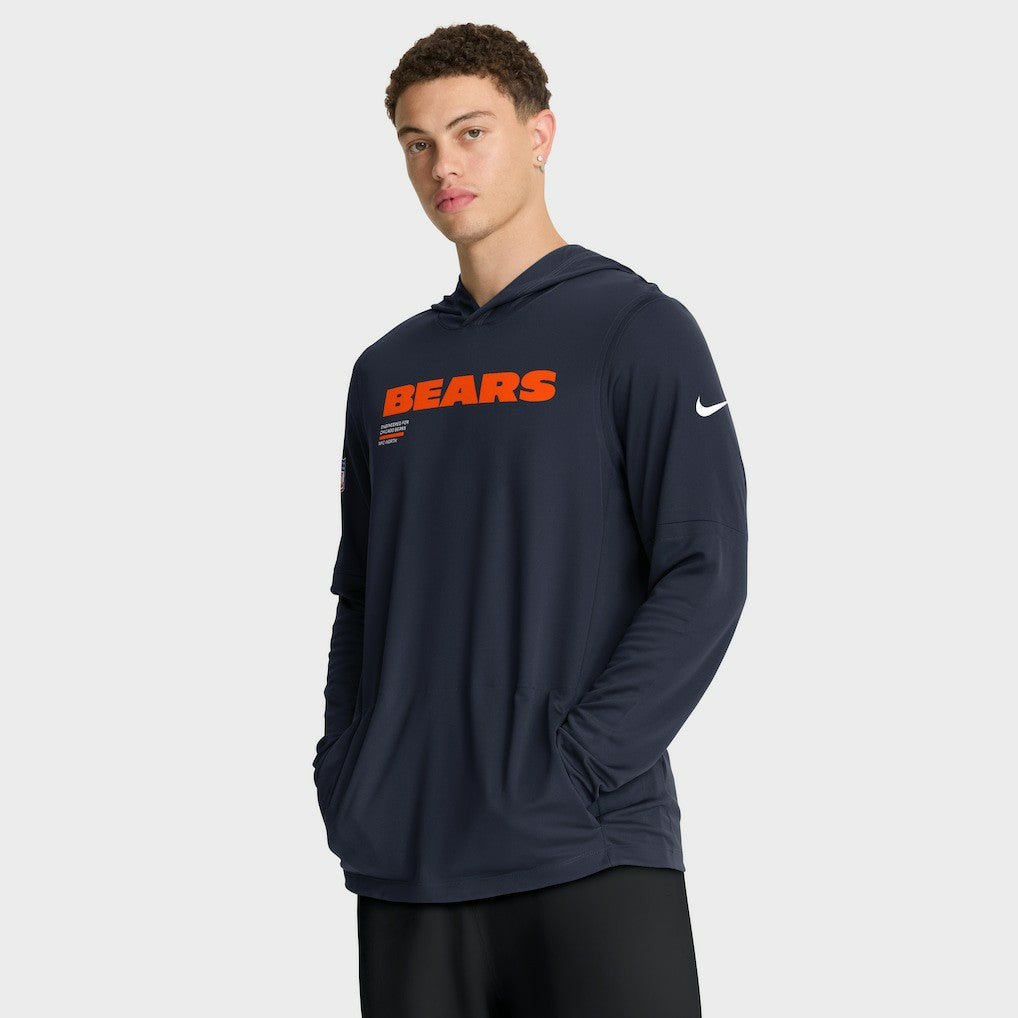Nike Chicago Bears Big & Tall Sideline Dri-FIT Long Sleeve Hoodie T-Shirt Navy
