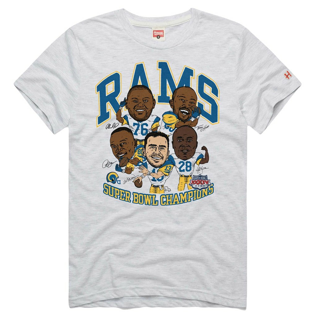 Los Angeles Rams Homage Unisex Super Bowl XXXIV Champs Player Graphic Tri-Blend T-Shirt Ash
