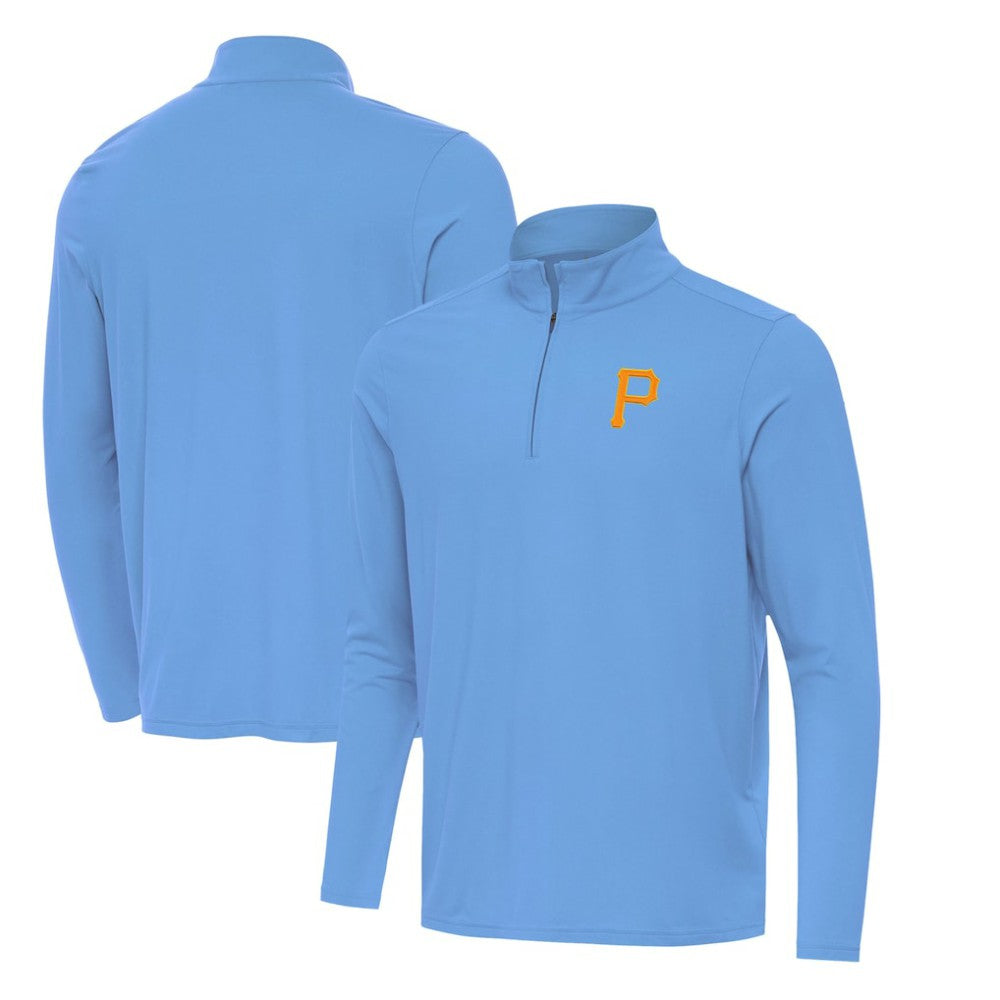 Pittsburgh Pirates Antigua Intent Quarter-Zip Top - Powder Blue - MLB Discount
