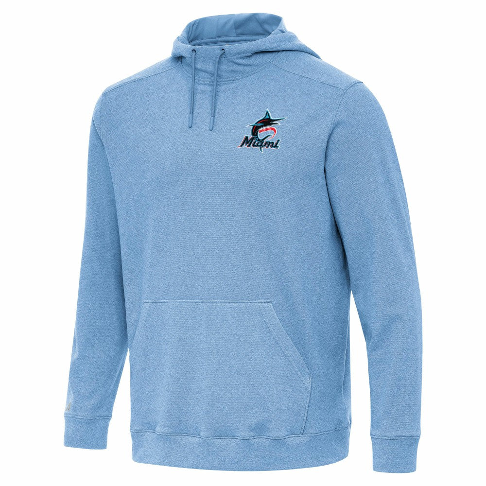 Miami Marlins Antigua Cloud Pullover Hoodie - Heather Powder Blue - MLB Discount