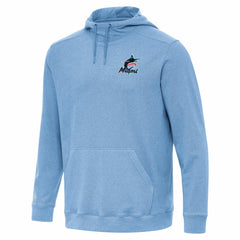 Miami Marlins Antigua Cloud Pullover Hoodie - Heather Powder Blue - MLB Discount