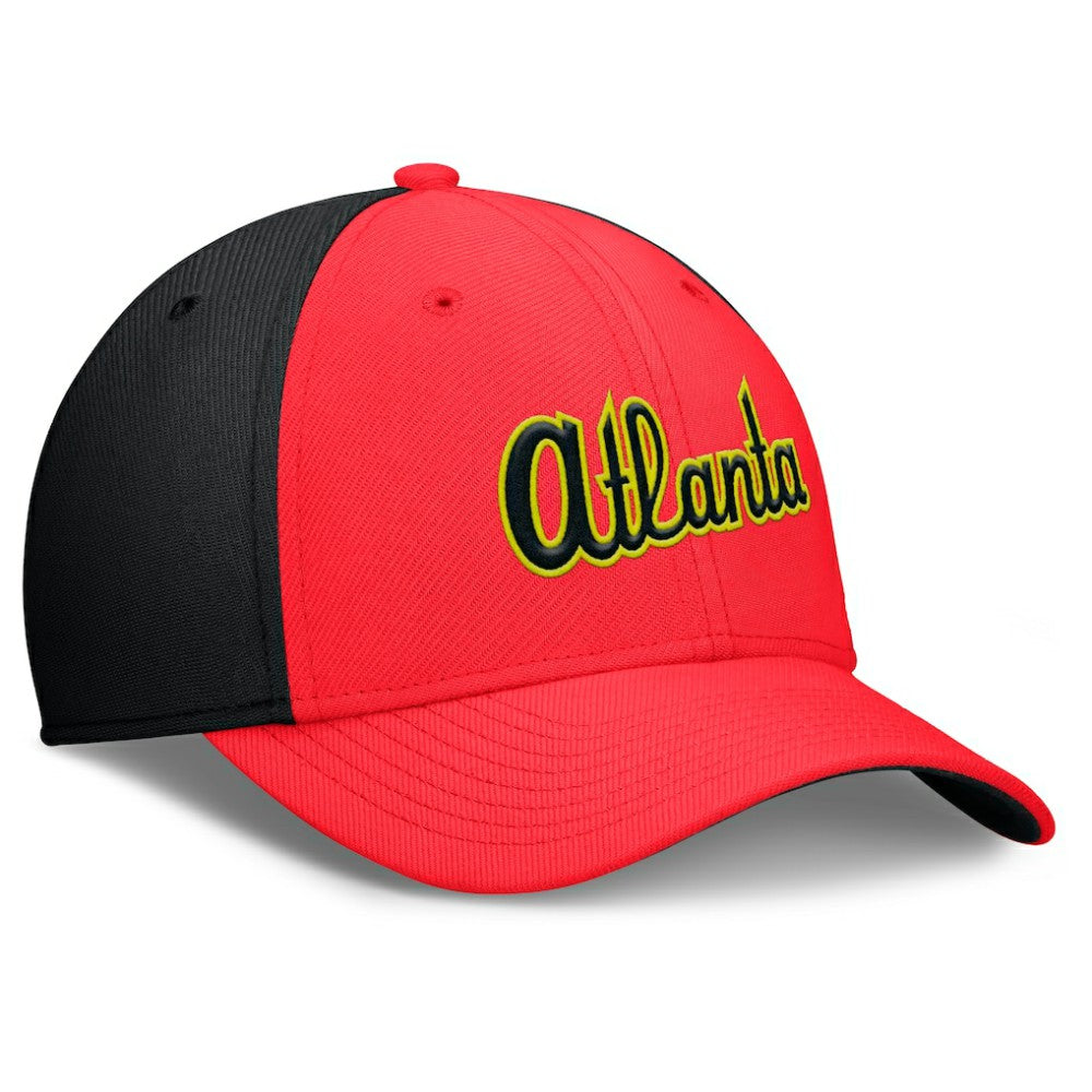 Atlanta Braves Nike Neon 90s Rise SwooshFlex Hat - Crimson/Black - Nike Lifestyle