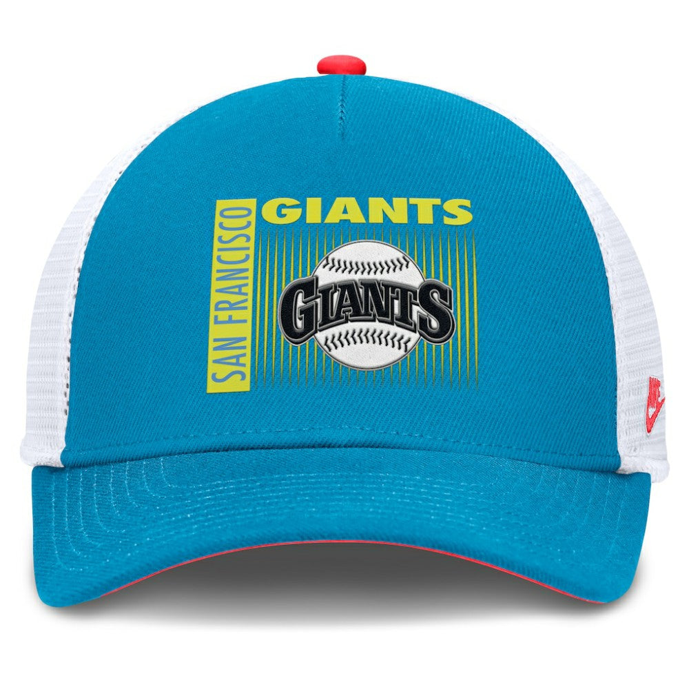 San Francisco Giants Nike Neon 90s Rise Structured Performance Adjustable Trucker Hat - Blue - Nike on Sale