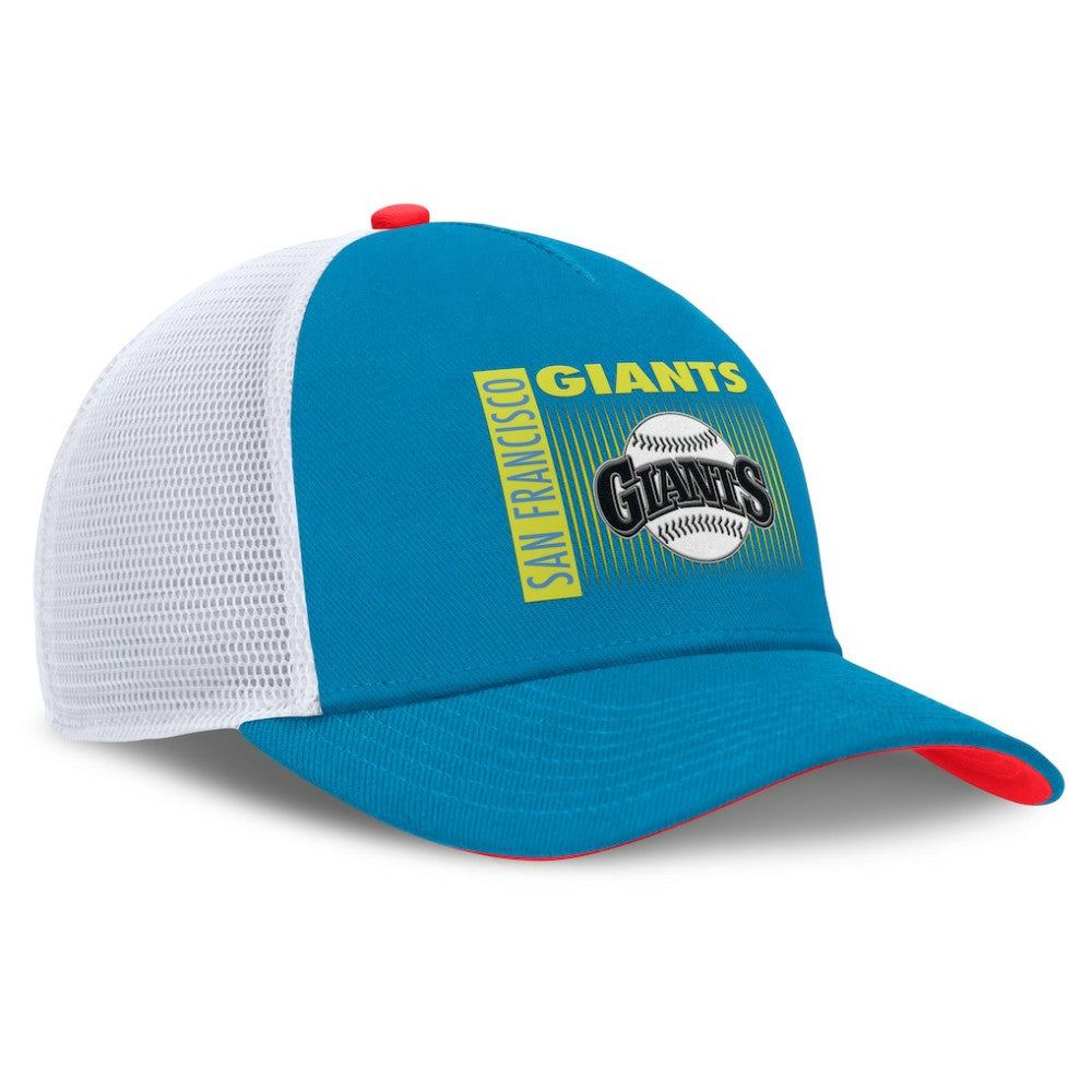 San Francisco Giants Nike Neon 90s Rise Structured Performance Adjustable Trucker Hat - Blue - Nike on Sale