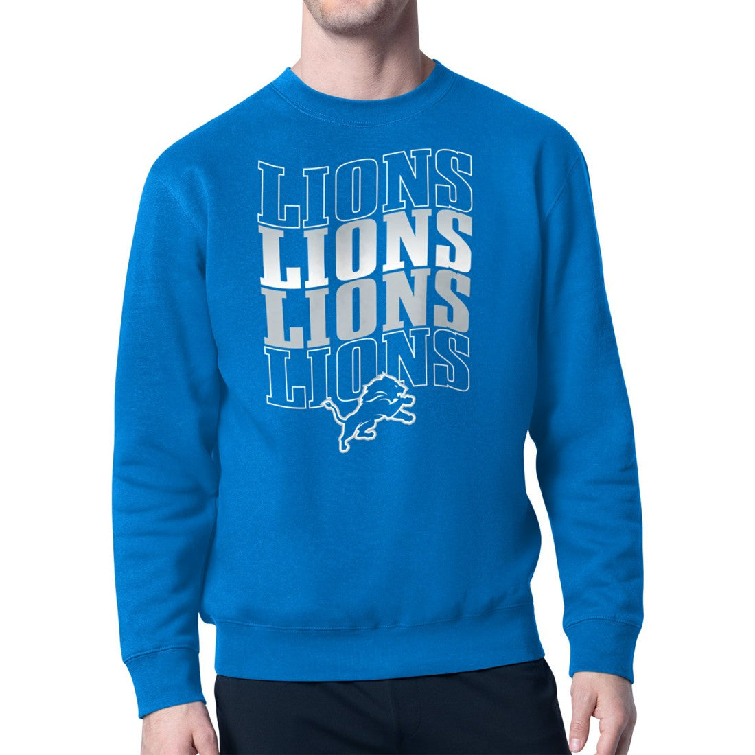 Detroit Lions Starter Four Team Name Logo Pullover Hoodie Blue