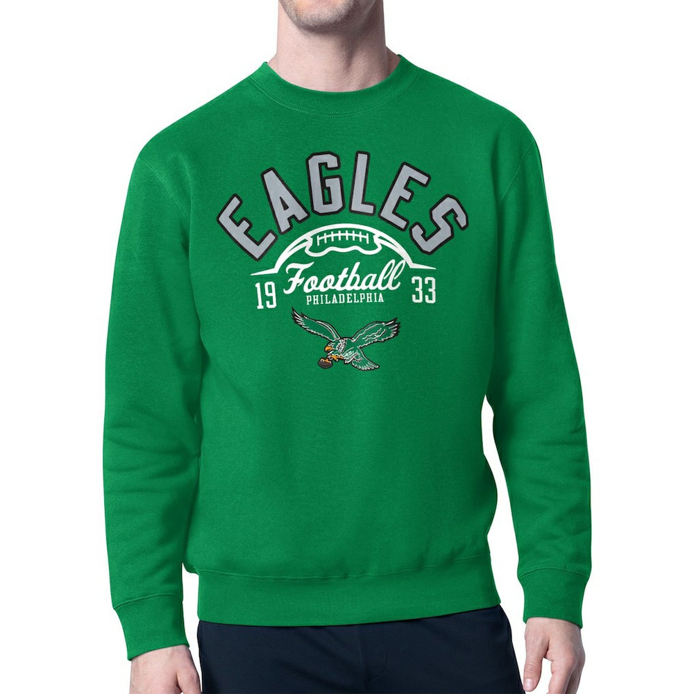 Philadelphia Eagles Starter Team Retro Logo Fleece Tri-Blend Pullover Sweatshirt Kelly Green