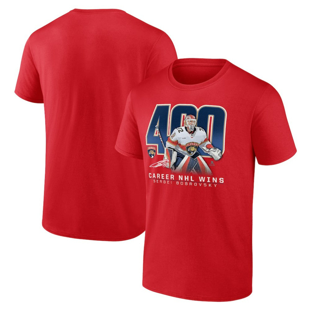 Sergei Bobrovsky Florida Panthers 400 Career Wins T-Shirt - Red - NHL 202441136