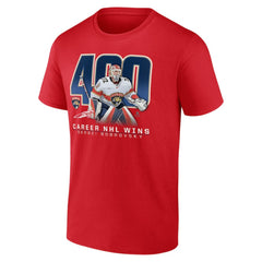 Sergei Bobrovsky Florida Panthers 400 Career Wins T-Shirt - Red - NHL 202441136