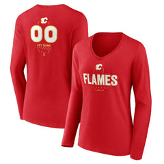 Calgary Flames Women's Personalized Name & Number Midfielder Long Sleeve V-Neck T-Shirt - Red - NHL 202441145
