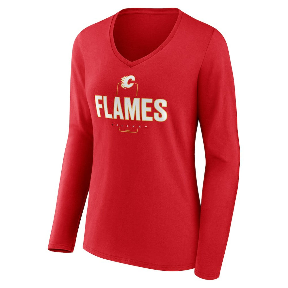 Calgary Flames Women's Personalized Name & Number Midfielder Long Sleeve V-Neck T-Shirt - Red - NHL 202441145