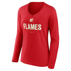 Calgary Flames Women's Personalized Name & Number Midfielder Long Sleeve V-Neck T-Shirt - Red - NHL 202441145