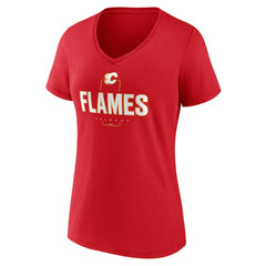 Calgary Flames Women's Personalized Name & Number Midfielder V-Neck T-Shirt - Red - NHL 202441146