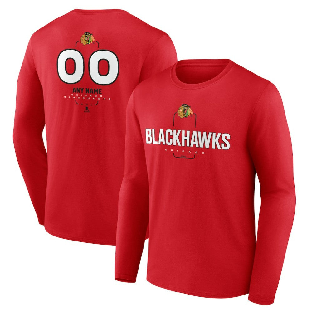 Chicago Blackhawks Personalized Name & Number Midfielder Long Sleeve T-Shirt - Red - NHL 202441152