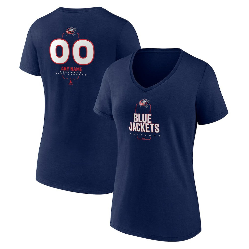 Columbus Blue Jackets Women's Personalized Name & Number Midfielder V-Neck T-Shirt - Navy - NHL 202441166