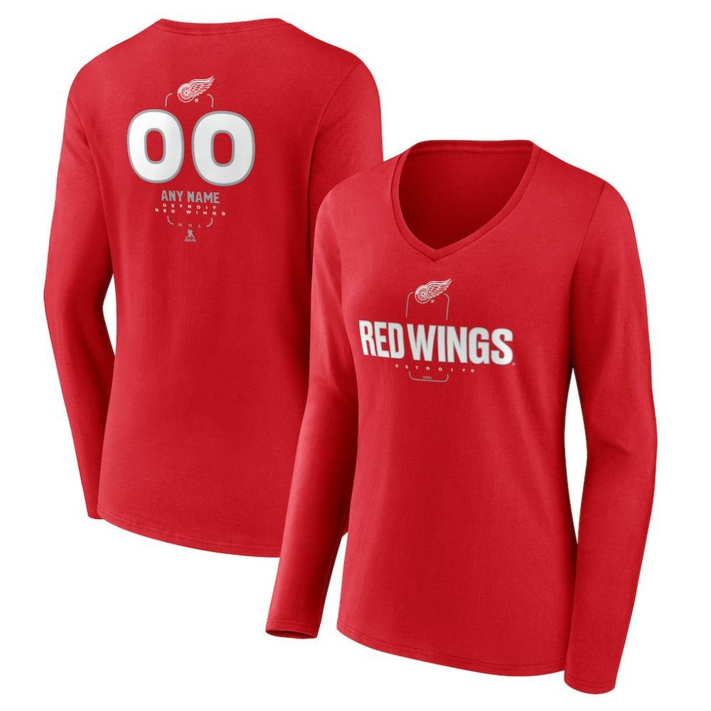Detroit Red Wings Women's Personalized Name & Number Midfielder Long Sleeve V-Neck T-Shirt - Red - NHL 202441170