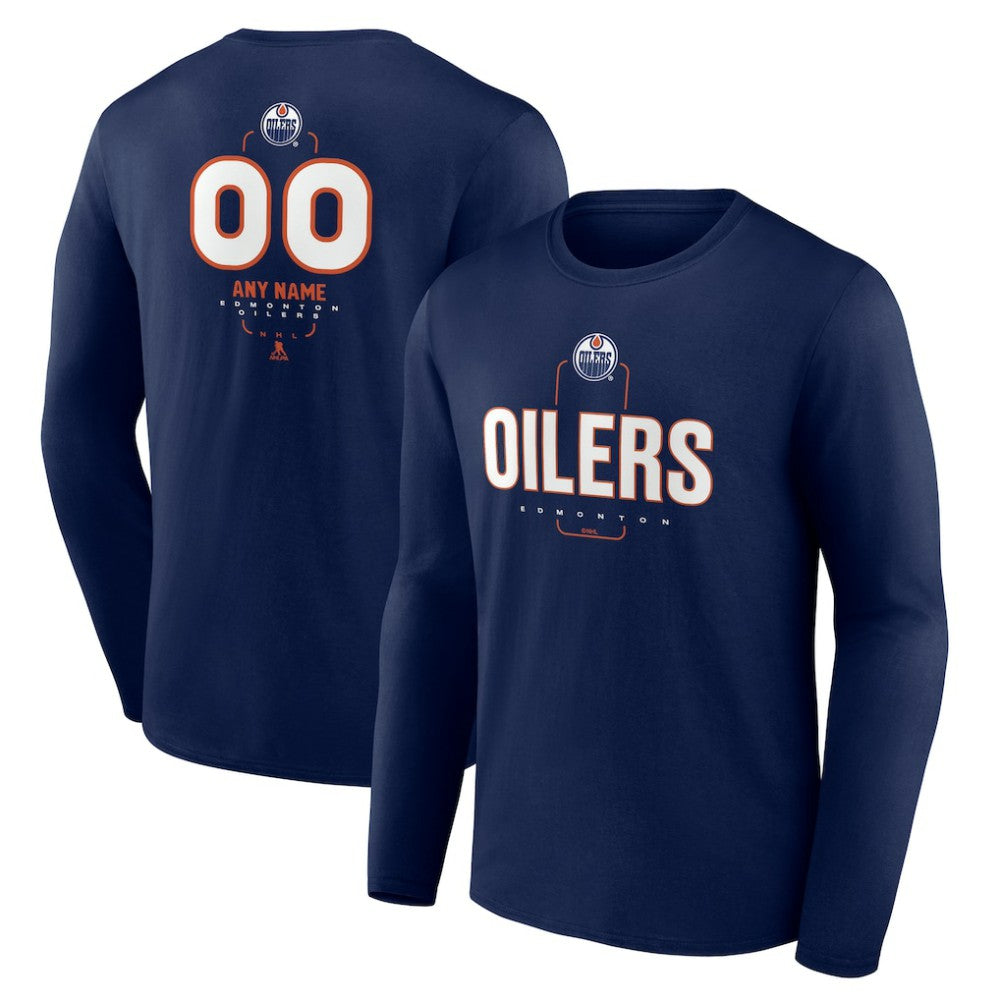 Edmonton Oilers Personalized Name & Number Midfielder Long Sleeve T-Shirt - Navy - NHL 202441171