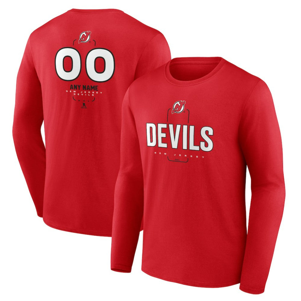 New Jersey Devils Personalized Name & Number Midfielder Long Sleeve T-Shirt - Red - NHL 202441191