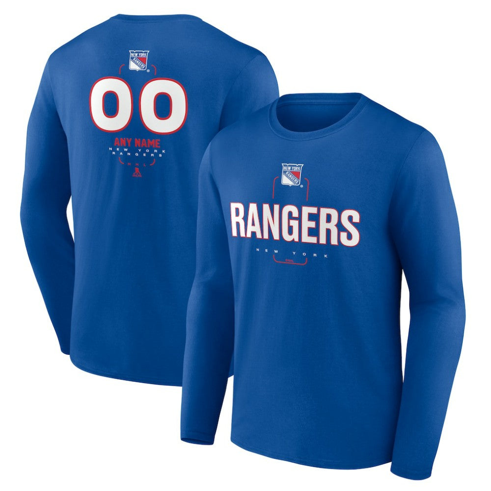 New York Rangers Personalized Name & Number Midfielder Long Sleeve T-Shirt - Blue - NHL 202441201