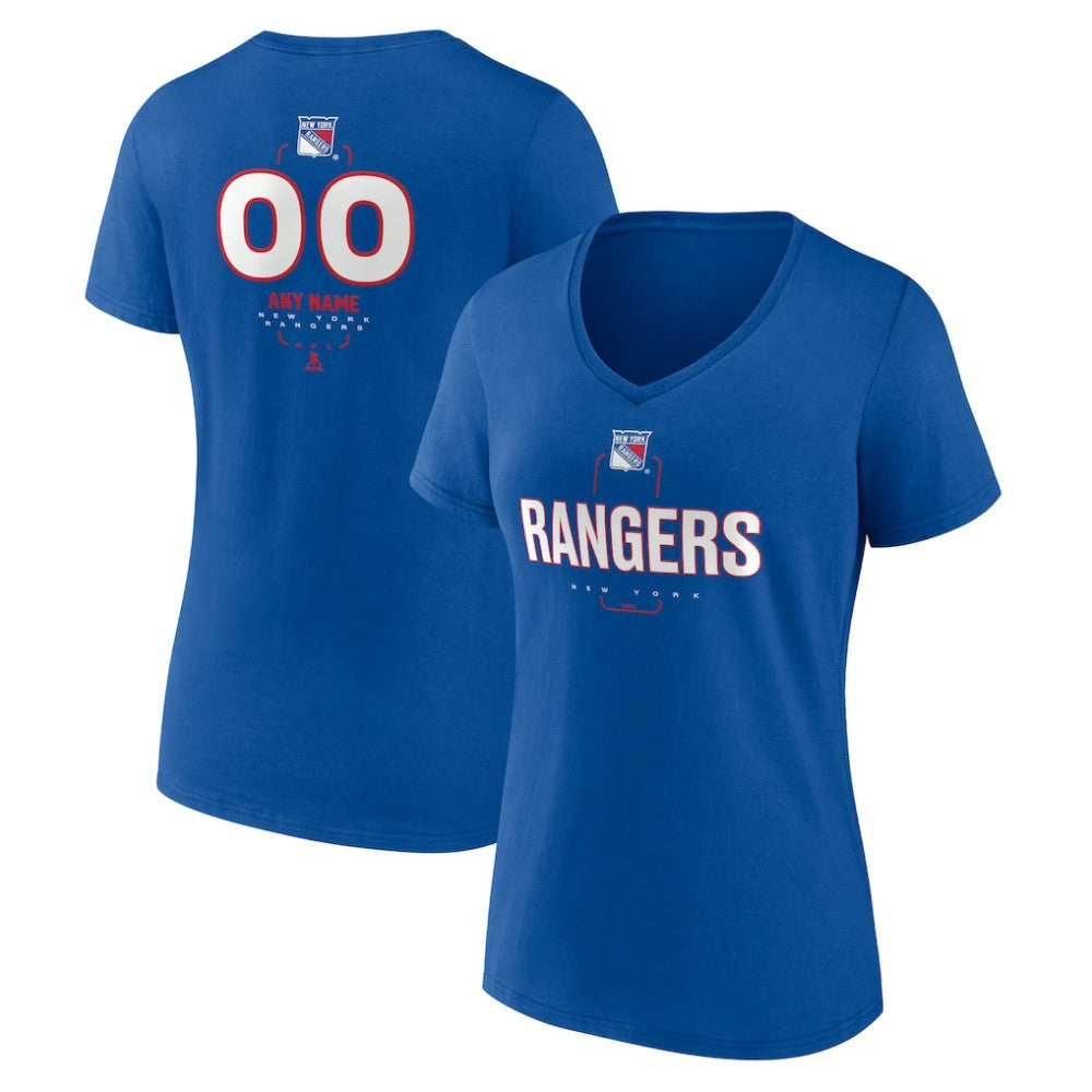 New York Rangers Women's Personalized Name & Number Midfielder V-Neck T-Shirt - Blue - NHL 202441205