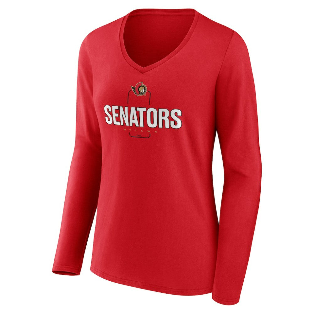 Ottawa Senators Women's Personalized Name & Number Midfielder Long Sleeve V-Neck T-Shirt - Red - NHL 202441209
